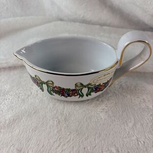 Vintage Claire Burke Christmas Garland Porcelain Gravy Boat Sauce Pitcher 8 Oz